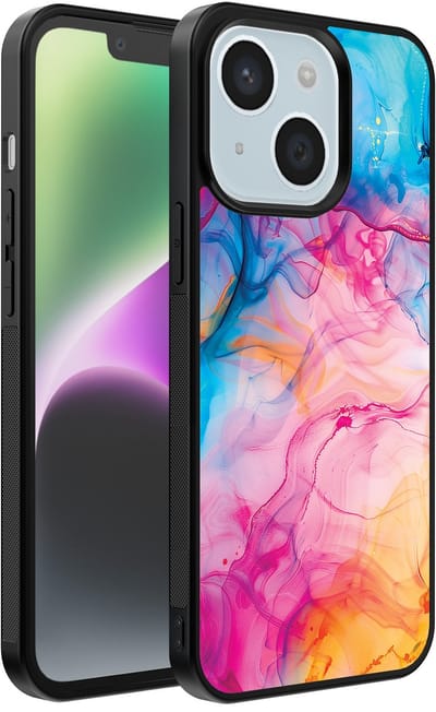 Smartphonica Telefoonhoesje Geschikt voor iPhone 14 met Regenboog Acryl Marmer Opdruk - TPU Backcover Case Rainbow Acrylic Marble Design geschikt voor iPhone 14