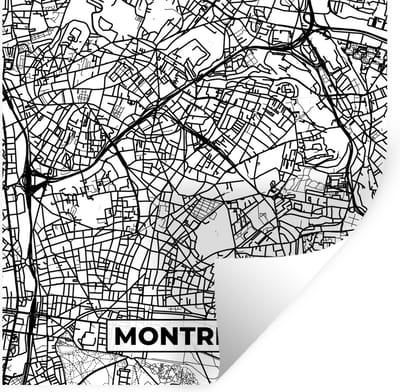 Muurstickers - Sticker Folie - Stadskaart - Plattegrond - Montreuil - Kaart - Frankrijk - Zwart wit - 100x100 cm - Plakfolie - Muurstickers Kinderkamer - Zelfklevend Behang XXL - Zelfklevend behangpapier - Stickerfolie