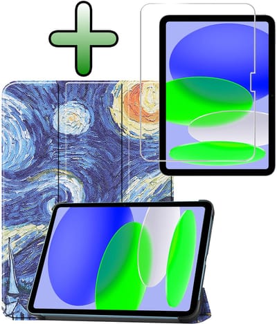 Hoesje Geschikt voor Apple iPad A16/A18 (2025/2026) - 11 inch (11e & 12e generatie) - Met Screenprotector - Trifold Bookcase - Hard Cover - Hardcover Book Case - Tablet Hoes - Sterrenhemel