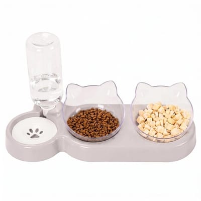 Dailygoods - 3-in-1 kattenvoer en waterbakset, kattenbakken met standaard en dubbele bakken met waterdispenser, voer en watertoevoer voor kleine tot middelgrote honden en katten