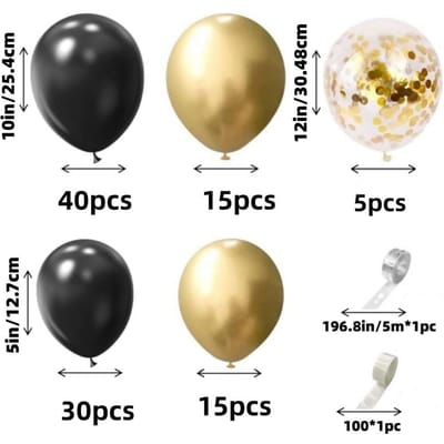 107-delige zwart-gouden ballonnenset. Afstudeerseizoen Nieuwjaar Pensioen Bruiloft Verjaardag Gender reveal feestartikelen decoratie As Picture