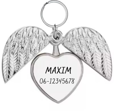 Hondenpenning Hart met Vleugels | UNIEKE Hondenpenning | RVS Hondenpenning Zilver Hart | Inclusief Naam en Telefoonnummer | Petshop Seven®