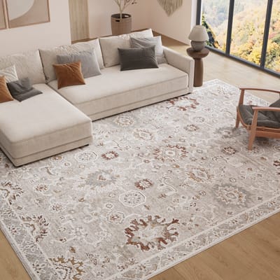 TAPISO Trend Tapijt Kortpolig - Vintage Tapijt Hoge Kwaliteit - Elegant Woonkamer Tapijt in Crème Beige met Bruin Grijs - Bloemenpatroon - Easy Care Tapijt - OEKO-TEX 120x170