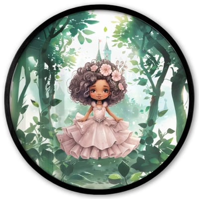 Poster in lijst Rond - Fotolijst 40x40 cm - Posters - Prinses - Meisje - Kasteel - Sprookjes - Roze - Ronde posterlijst zwart - Decoratie - Wanddecoratie woonkamer - Muurdecoratie slaapkamer
