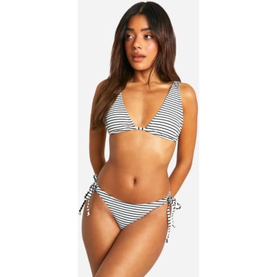 boohoo Dames Mono Streep Rib Tie Zijkant Bikini Slip | Wit | Maat: 44