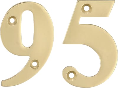 AMIG Huisnummer 95 - massief messing - 5cm - incl. bijpassende schroeven - gepolijst - goudkleur
