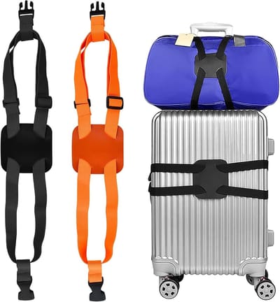 Verstelbare Elastische Kofferbanden - Set van 2, Duurzaam en Veilig voor Koffers, Ideaal voor Reisaccessoires, Zwart en Oranje