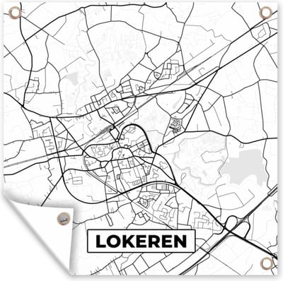 Tuin poster België – Lokeren – Stadskaart – Kaart – Zwart Wit – Plattegrond - 200x200 cm - Tuindoek