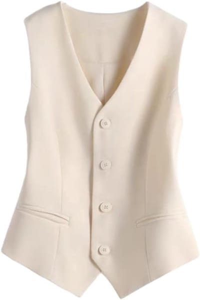 Elegante vintage smokingvest voor dames met smalle pasvorm en V-hals, perfect voor feesten en speciale gelegenheden.