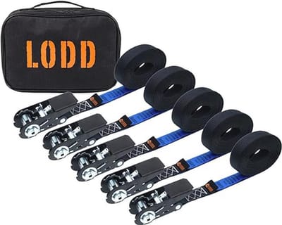 Duurzame polyester spanbanden set van 5 - 6 m x 25 mm - 800 kg - universele bevestiging voor trailer, fiets, motor