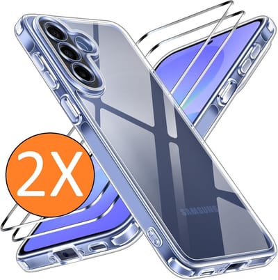 Hoesje geschikt voor Samsung Galaxy A57 Hoesje transparant - Anti Shock silicone hoesje Galaxy A57 case met 2 Pack Screenprotector tempered glass voor Samsung A57