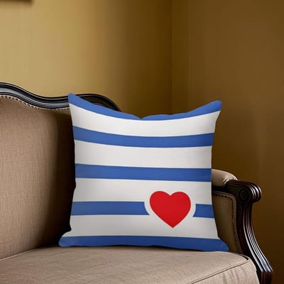 Housse de coussin carrée Jacquard Cœur Rouge Rayures Bleues et Blanches pour Canapé Bureau Coussin lombaire Housse de coussin décorative pour la maison 45x45cm