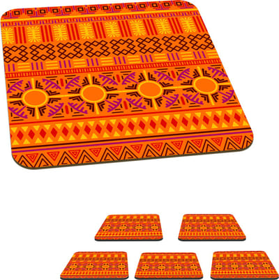 Onderzetters voor glazen - Patronen - Oranje - Zon - 10x10 cm - Glasonderzetters - 6 stuks
