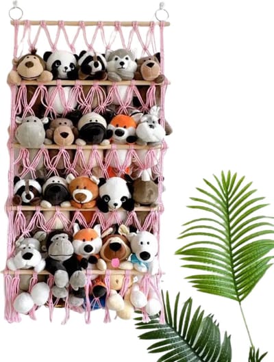 Nivard Knuffel Net - Hangmat - Speelgoed - Opbergsysteem - Hangmat Voor Knuffels - Organizer - Roze - Vier Lagen