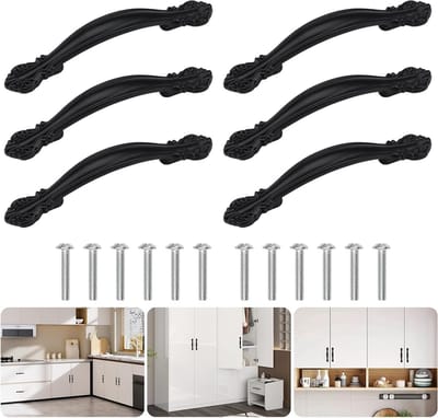 Set van 6 Retro Ladehandvatten voor Meubels - 64mm Bevestigingsgaten - Zwarte Handgrepen voor Keuken- en Tuindeuren