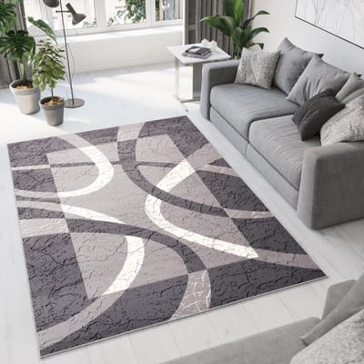 Tapiso Dream Vloerkleed Grijs Wit Modern Cirkels Woonkamer Tapijt Maat- 120x170