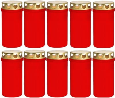 10x Rode grafkaarsen/gedenklichten met deksel 6 x 12,6 cm 2 dagen - Gedenkkaars - Graflichten/herdenkingslichten