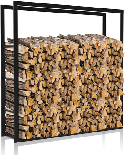 Brandhoutrek voor buiten, 150 x 100 x 25 cm, metaal, zwart, stapelhulp en opslag voor brandhout