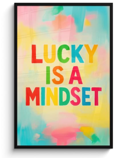 Poster in lijst - Fotolijst 80x120 cm - Posters - Quote - Lucky - Regenboogkleuren - Posterlijst zwart - Decoratie - Wanddecoratie woonkamer - Muurdecoratie slaapkamer