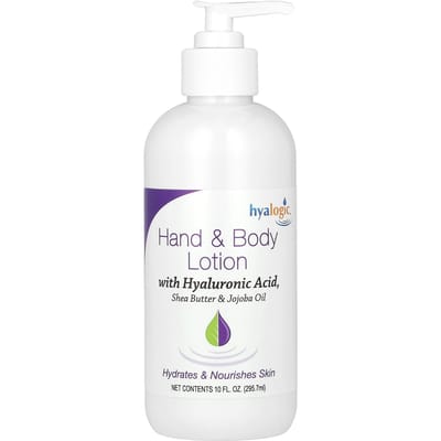 Hyalogic, Hand & Body Lotion, with Hyaluronic Acid, Fragrance-Free, 10 fl oz (295.7 ml) white