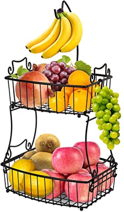 Multifunctionele Fruitmand met 2 Verdiepingen en Bananenhouder - Stijlvolle Opbergoplossing voor Keuken