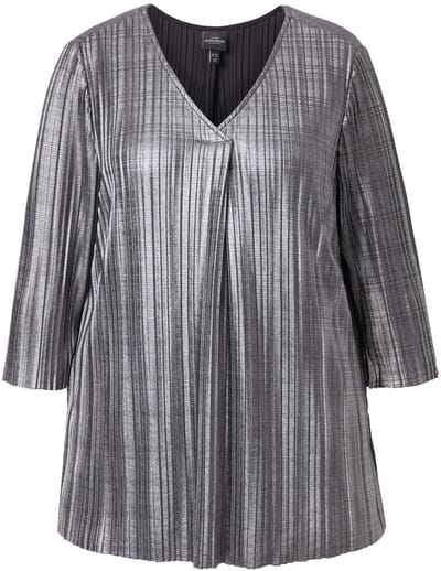 Ulla Popken - Dames - Plissé-blouse A-lijn V-hals 3/4-mouwen - Zilver - Maat 42+