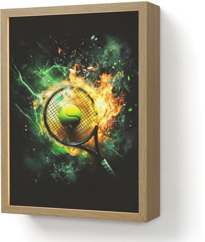 Nachtlampje 30x40 cm - Kinder lamp - Tennis - Racket - Vuur - Groen - Tafellamp kinderkamer draadloos - Slaapkamer lampje - Bedlamp kinderen - Kinderlampje - Wandlamp babykamer - Nachtlampjes