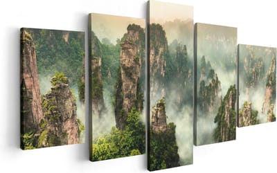 Artaza Canvas Schilderij Vijfluik Zhangjiajie Klif Bergen In China - 100x50 cm - Wanddecoratie Woonkamer - Schilderijen - Muurdecoratie
