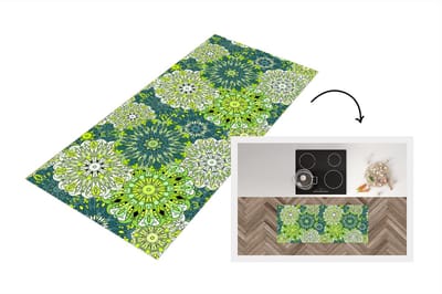 Keukenloper - Loper keuken - Mandala - Limoen - Groen - Patronen - 120x50 cm - Keukenloper vinyl