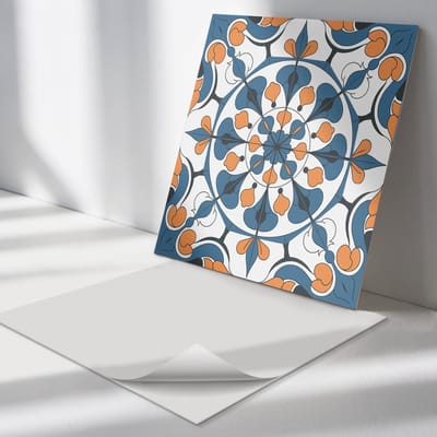 Wallfluent Vinyl Tegels - Bloemenmandalapatroon Zelfklevende PVC Tegels - 30 cm x 30 cm - Blauw Vinyl Tegels - Verpakking van 9 stuks - Vierkant PVC Tegels - Patroon Plaktegels - Vinyl Vloer Tegels - Plaktegels Keuken en Badkamer