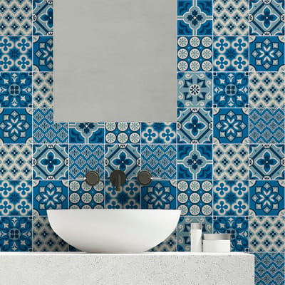 Zelfklevende tegelmuurstickers voor keuken en badkamer - 24 cementtegelstickers, Azulejos Silvia - 24 stickers, 15x15cm
