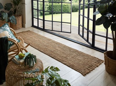 Flycarpets Loper Jute Boucle Modern Laagpolig - 100% Jute - Vloerkleed - Naturel / Beige - 60x230 cm