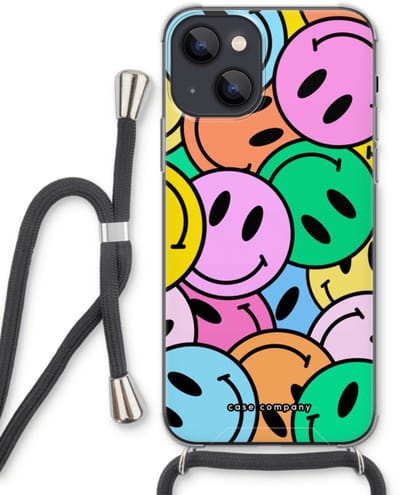 Case Company® - Hoesje met koord geschikt voor iPhone 13 hoesje met Koord - Smiley N°1 - Telefoonhoesje met Zwart Koord - Bescherming aan alle Kanten en Over de Schermrand