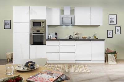 Goedkope keuken 345  cm - complete keuken met apparatuur Lorena  - Wit/Wit - soft close - keramische kookplaat - vaatwasser - afzuigkap - oven - magnetron  - spoelbak