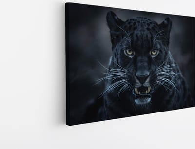 Saammp Canvas Schilderij - Zwarte Panter met zijn bek open - Natuur - Dieren - 45x30 - Foto op canvas - Wanddecoratie - Muurdecoratie Woonkamer - Slaapkamer decoratie - Canvas Print