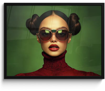 Poster in lijst - Fotolijst 70x50 cm - Posters - Vrouw - Groen - Bril - Aesthetic - Modern - Posterlijst zwart - Decoratie - Wanddecoratie woonkamer - Muurdecoratie slaapkamer