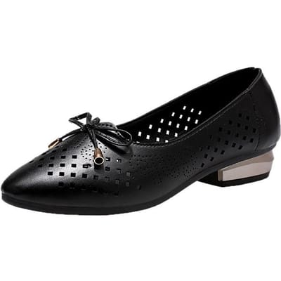 Damesschoenen Lente Platte Holle Pumps Zachte Leren Schoenen Strik Lage Hak Zachte Zool 35