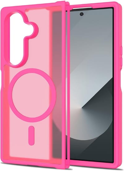 Hoesje Geschikt voor Samsung Galaxy Z Fold 7 - Hot Pink - Casemania Magnetisch Matte Armor Back Cover - Val/Stoot Bescherming Telefoon - Geschikt voor MagSafe en Draadloos Opladen - Roze