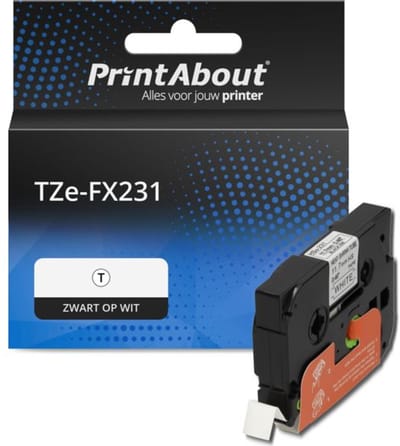 PrintAbout huismerk Tape TZe-FX231 Zwart op wit (12 mm) Geschikt voor Brother