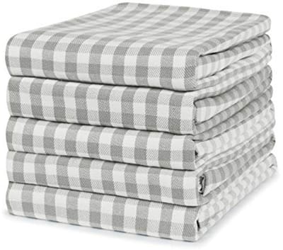 Stevige Geruite Theedoeken Set van 5 | 50 x 70 cm | Grijs Ruit | Absorberende Keukendoeken