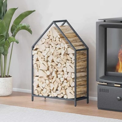 Houtrek Staal - Brandhout Opslag - Haardhout Organiseren - Robuuste Constructie - 60x25x90 cm - Antraciet