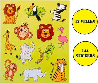 12 Wild Dieren Stickervellen | 144 Jungle Wild Life Stickers | Traktatie voor Kinderen | Uitdelen | Uitdeelcadeau