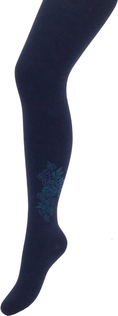 Bonnie Doon Maillot Bio Cotton met Roos motief op enkel Donker Blauw maat S/M 38/40 - Rozen patroon - Katoen - warm - winter - mode - dames maillot blauw - Draagbaar - casual - Dark Bleu - BP251901.111