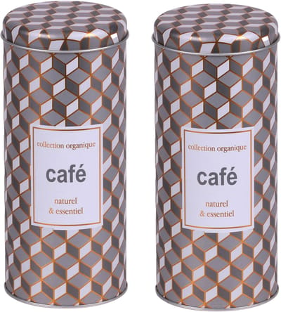 Urban Living Koffie bewaarblik - 2x - metaal - retro print - 8 x 18 cm - cups/bonen/filterkoffie