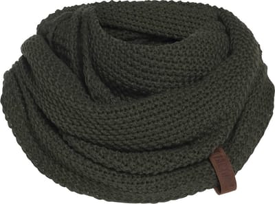 Knit Factory Coco Gebreide Colsjaal - Ronde Sjaal - Nekwarmer - Wollen Sjaal - Groene Colsjaal - Dames sjaal - Heren sjaal - Unisex - Khaki - One Size