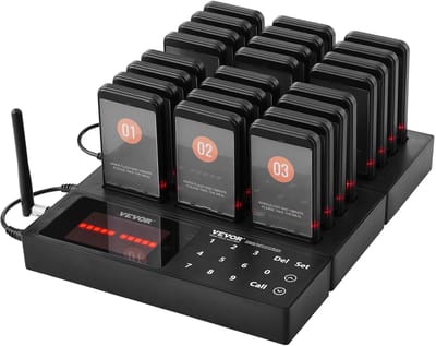 Novendo Goods - Restaurant pager systeem 24 zoemers met touch toetsenbord – 98 Kanaals draadloos oproepsysteem 400 m bereik – LCD Display met trillen, LED en zoemer – 24 Stuks