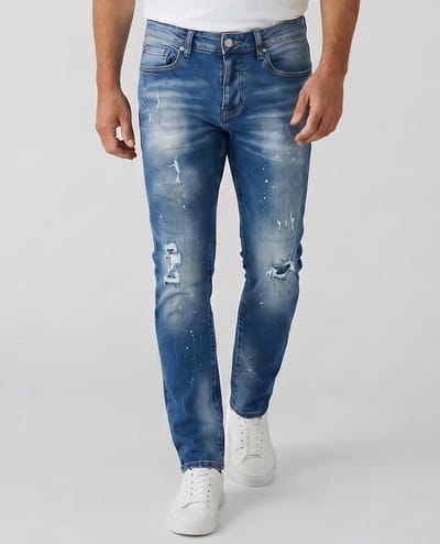 Jeans Heren Slim Fit met Gaten - Spijkerbroek Heren Volwassenen -Stretch Jeans Heren -8228- Blauw
