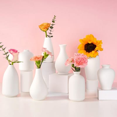 Vaas, witte keramische vaas, moderne mini-knopvaas in bulk voor tafelstukken, kleine witte vaas voor bloemen, pampasgras, bruiloft, thuis