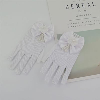 Gaas Strik Handschoen Jurk Accessoires Handschoenen Handschoenen Prinses Crème Kant Visnet Handschoenen Ceremonie Onderdelen wit