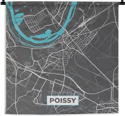 Wandkleed - Wanddoek - Plattegrond - Stadskaart - Kaart - Poissy - Frankrijk - 180x180 cm - Wandtapijt